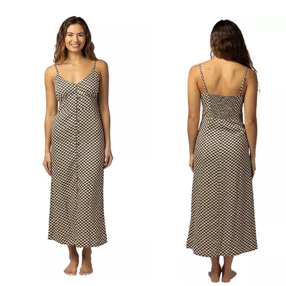 Rip Curl Juniors' Isla Geo-Printed Midi Dress Spaghetti Strap Linen Blend Size M - Picture 1 of 11